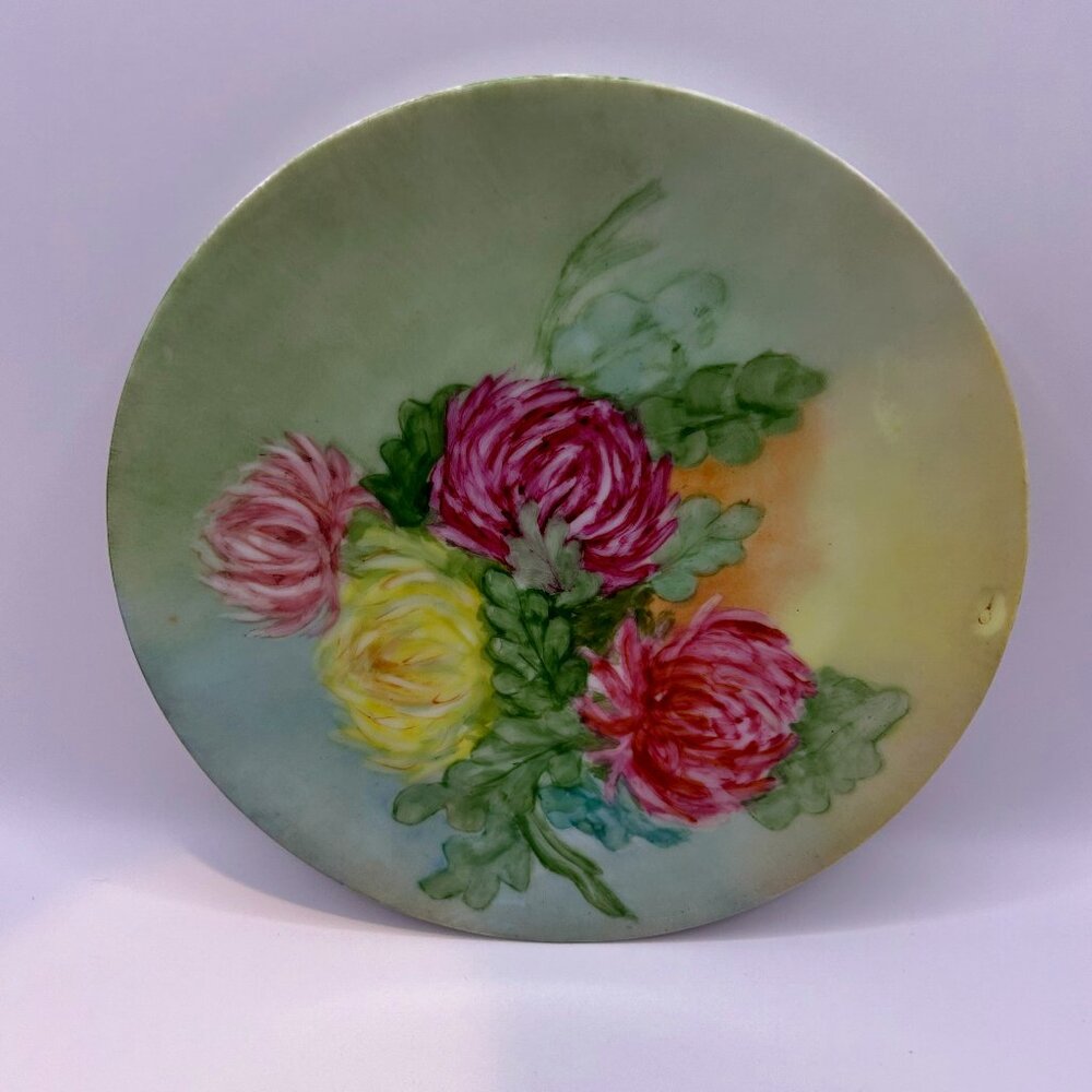 VINTAGE Silesia Pink and Yellow ROSES HAND PAINTED PLATE